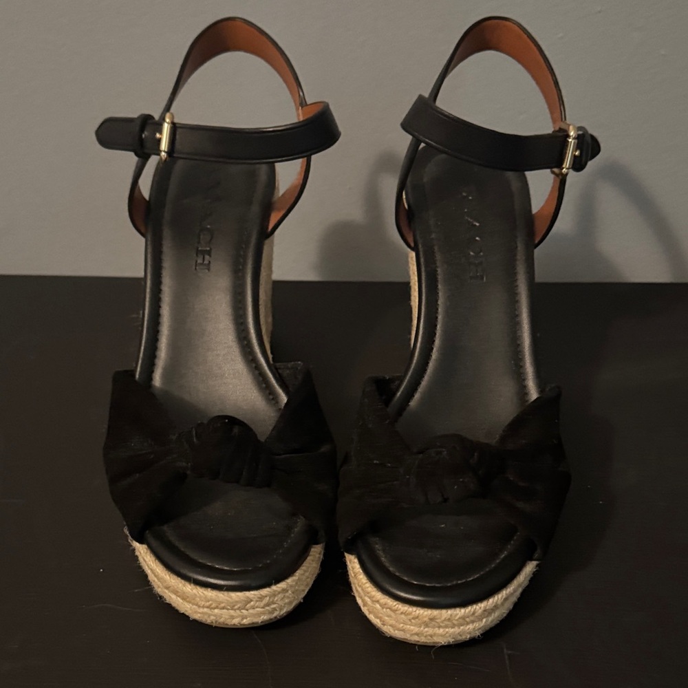Coach Black and Tan Wedge Sandals